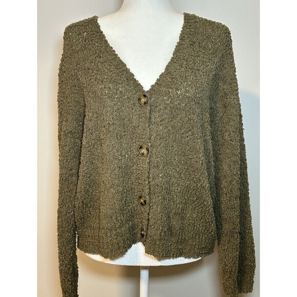 Sanctuary Cardigan Sweater Women’s Medium Green Long Sleeves Plush Cozy Fall Top - Picture 1 of 8